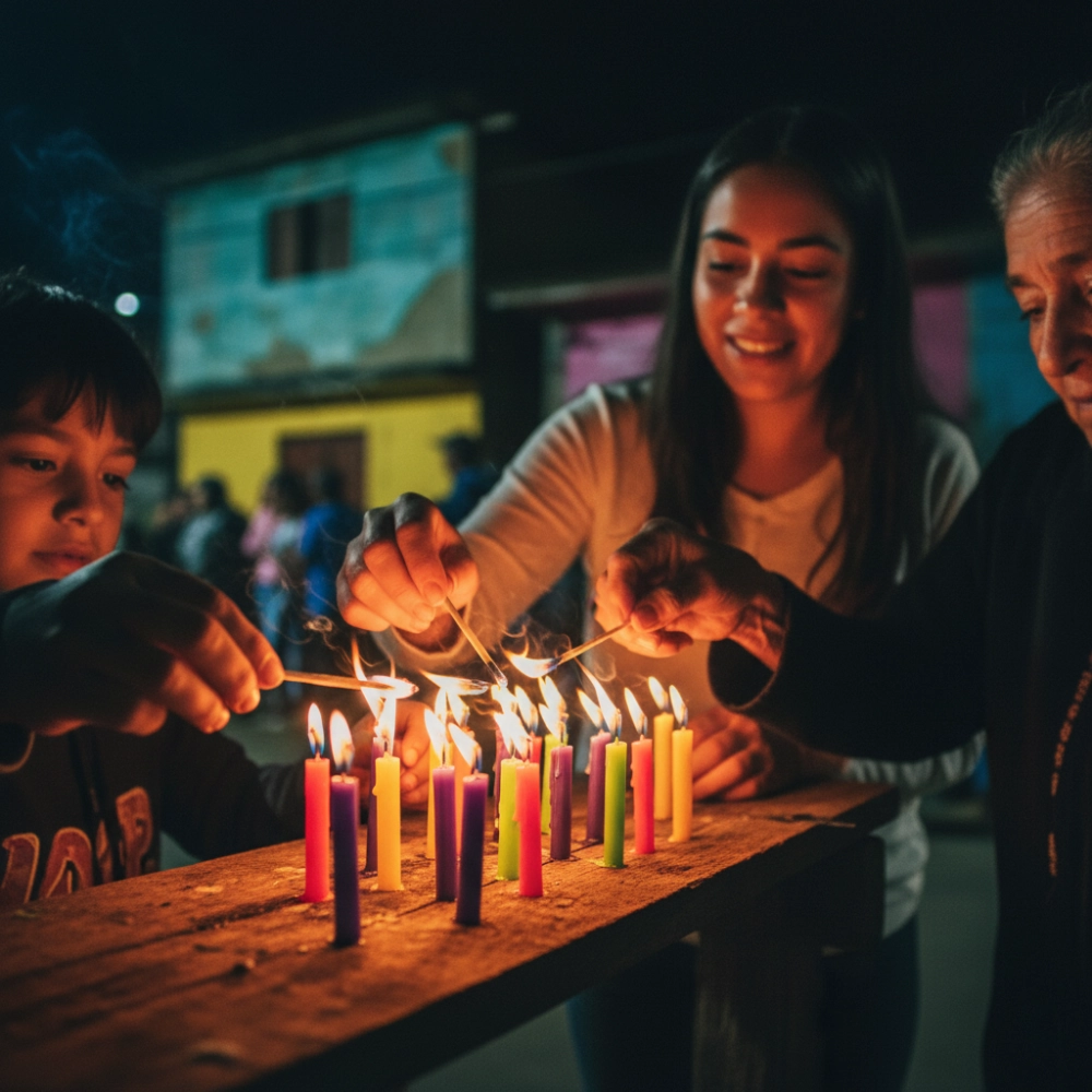 familia encendiendo velas